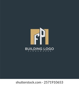 FP initial letter building logo for real estate with square design