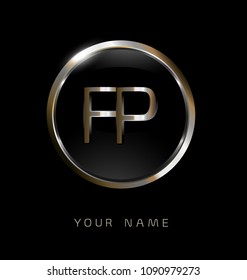 FP initial letters with circle elegant logo golden silver black background