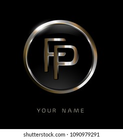 FP initial letters with circle elegant logo golden silver black background