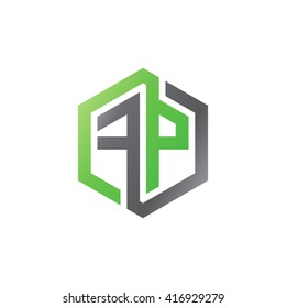 FP initial letters loop linked hexagon logo green black gray
