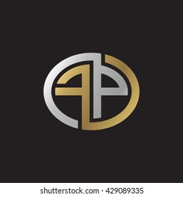 FP initial letters looping linked ellipse elegant logo golden silver black background