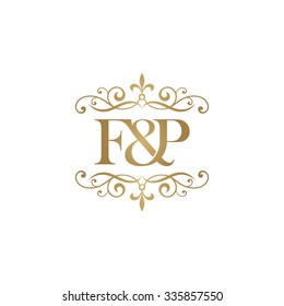 F&P Initial logo. Ornament ampersand monogram golden logo