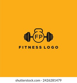 FP initial monogram for fitnes or gym logo with creative barbell design