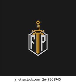 Monograma inicial FP para imagem de escudo e espada