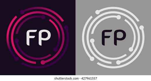 FP letters business logo icon design template elements in abstract background logo, design identity in circle, alphabet letter