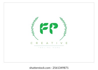 FP letters eco logo with leaf. Fresh nature and healthy leaf logo design.