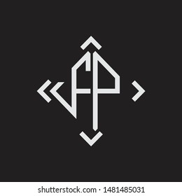 FP Logo Abstrac letter Monogram with Arrow in every side isolated on black background