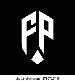 monograma del logotipo fp con plantilla de diseño de estilo de escudo de emblema