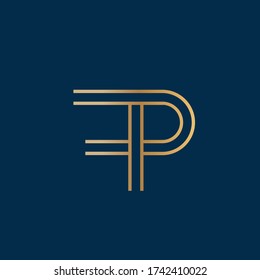 FP monogram logo.Typographic icon with line letter f and letter p.Lettering icon.Golden alphabet initials isolated on dark fund.Modern,corporate,web,tech style sign characters for company branding.