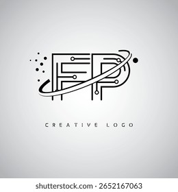 FP Orbit Monogram Logo – Futuristic Minimal Letter mark with Circular Line Art, Tech-Inspired Dots and Space Motion Concept for Modern Branding Identity