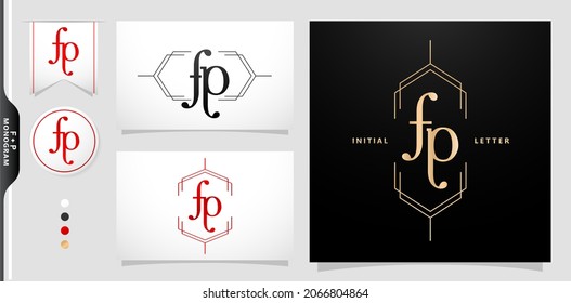 FP or PF initial letter and graphic name, FP or PF Monogram, for Wedding couple monogram, logo company and icon business, with black white color, gold color and gradient red color isolated background