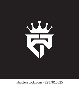 Símbolo monograma del logotipo FP o PF escudo de símbolos con diseño de forma de corona vector