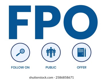 FPO - follow on public offer. acronym business concept. vector illustration concept with keywords and icons. lettering illustration with icons for web banner, flyer, landing page