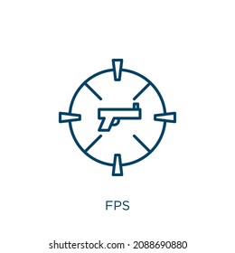 fps icon. Thin linear fps outline icon isolated on white background. Line vector fps sign, symbol for web and mobile