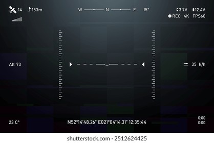 Tela de interface de drone FPV com fundo de falha