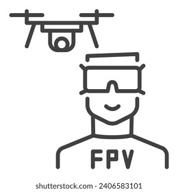 FPV Drone and Man with Goggles vector concept icon or symbol in outline style