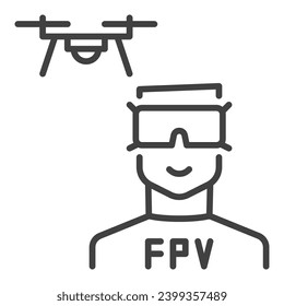 FPV Drone and Man vector concept icon or sign in thin line style