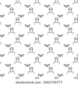 FPV Drone and Man vector Quadcopter concept linear seamless pattern