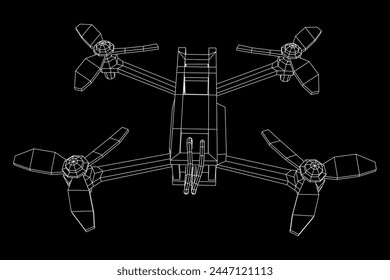 FPV Drone Racing freestyle sport flight. Hobby toys. Wireframe low poly mesh vector illustration.