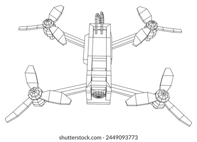 FPV Drone Racing freestyle sport flight. Hobby toys. Wireframe low poly mesh vector illustration.