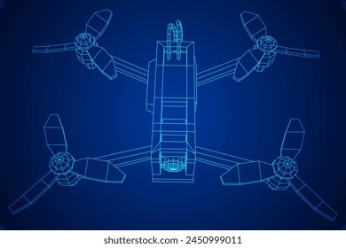 FPV Drone Racing freestyle sport flight. Hobby toys. Wireframe low poly mesh vector illustration.