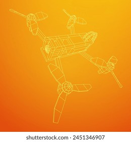 FPV Drone Racing freestyle sport flight. Hobby toys. Wireframe low poly mesh vector illustration.