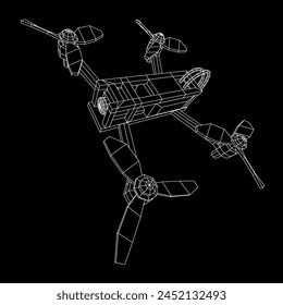 FPV Drone Racing freestyle sport flight. Hobby toys. Wireframe low poly mesh vector illustration.