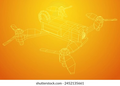 FPV Drone Racing freestyle sport flight. Hobby toys. Wireframe low poly mesh vector illustration.