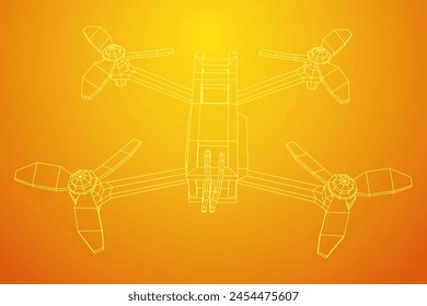 FPV Drone Racing freestyle sport flight. Hobby toys. Wireframe low poly mesh vector illustration.