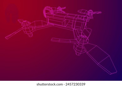 FPV Drone Racing freestyle sport flight. Hobby toys. Wireframe low poly mesh vector illustration.