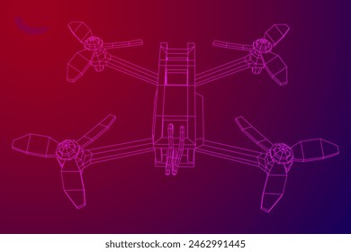 FPV Drone Racing freestyle sport flight. Hobby toys. Wireframe low poly mesh vector illustration.