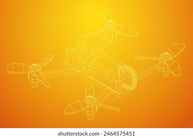 FPV Drone Racing freestyle sport flight. Hobby toys. Wireframe low poly mesh vector illustration.