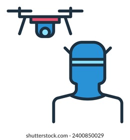 FPV Quadcopter and Man vector Drone concept colored icon or logo element