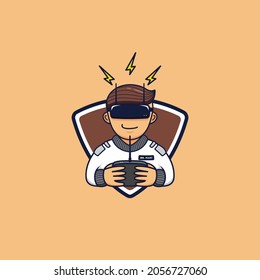 Fpv racing Drone pilot hobby logo mascot cartoon icon character