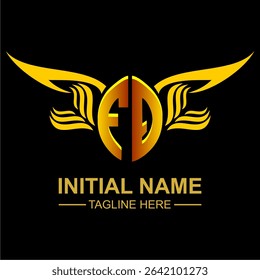 FQ Golden Wing Emblem Logo with elegant gold wings, sleek and modern design. Ideal for branding, creative projects, luxury businesses, or artistic ventures.