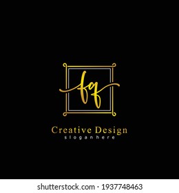 FQ Marca caligrafía inicial logotipo manuscrito. Alfabeto escrito a mano en la plantilla de logotipo. Cartas y alfabetos para la firma, boda, moda, floral y botánica 