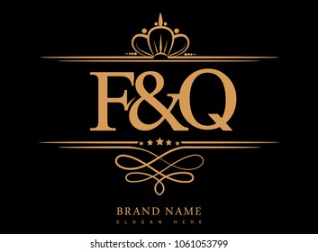 F&Q Initial logo, Ampersand initial logo gold with crown and classic pattern