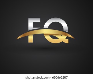FQ initial logo company name colored gold and silver swoosh design. vector logo for business and company identity.
