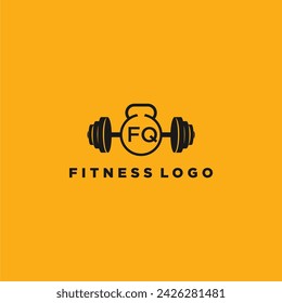 FQ initial monogram for fitnes or gym logo with creative barbell design
