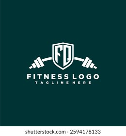 FQ initial monogram for fitnes or gym logo with creative shield and barbell design