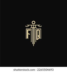 Monograma inicial FQ para abogados logo con ideas de diseño de pilares