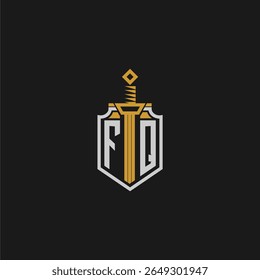 FQ monograma inicial para imagem de escudo e espada