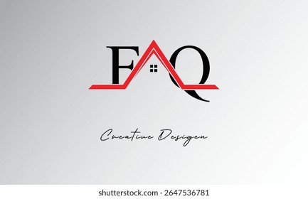 FQ Letter House Logo – Creative Real Estate Monogram with Roof Icon and Home Shape for Property, Architecture and Modern Branding
