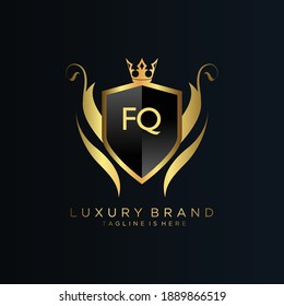 FQ Letter Initial with Royal Template.elegant with crown logo vector, Creative Lettering Logo Vector Illustration.