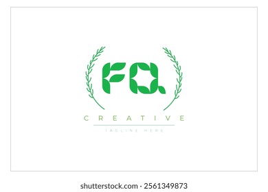 FQ letters eco logo with leaf. Fresh nature and healthy leaf logo design.