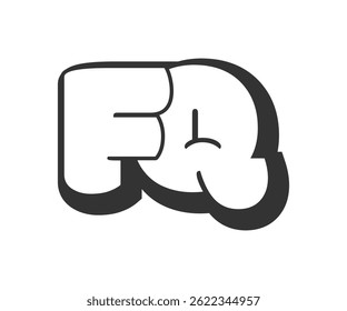 Logotipo da FQ, letras cômicas de bolha, arredondado em estilo graffiti silhueta em preto e branco. Trendy pré-escola F e Q carta texto para festa do festival, iniciais pessoais, crianças impressão funky e web. 