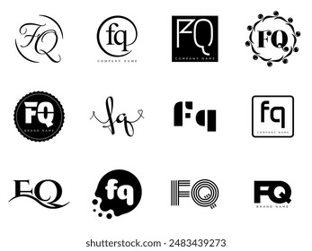 FQ logo company template. Letter f and q logotype. Set different classic serif lettering and modern bold text with design elements. Initial font typography. Collection trendy business identity.