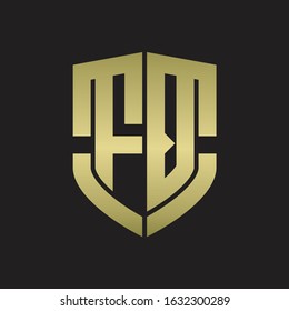 FQ Logo monogram with emblem shield shape design isolated gold colors on black background