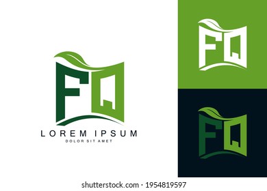 FQ logo monogram with green leaf nature organic bio curved shape premium vector design template