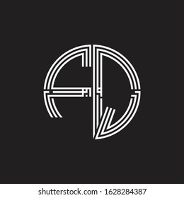 FQ Logo monogram triple ribbon style line design template isolated on black background